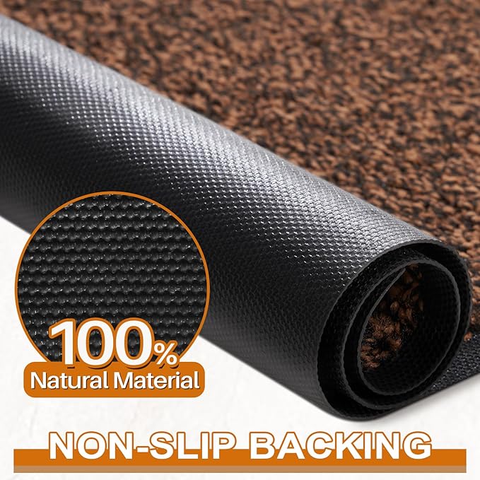 Mibao Front Door Mat, Dirt Trapper Welcome Mat for Outdoor Indoor, Non-Slip Waterproof Doormat, Durable Machine Washable Low Profile Entry Rug for Back Door Outside Patio Porch, 60" x 36", Brown