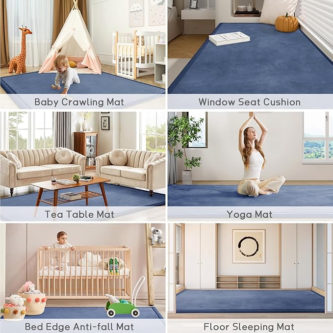 Baby Play Mat 1.2" Thick Memory Foam Nursery Rug Area Rug, 13β1β X 6β7β Yoga Mat Playmat Crawling Mat for Baby,Toddlers,Infants,Kids,Floor Mat Tatami Mat for Living Room with Non-Slip(Blue)