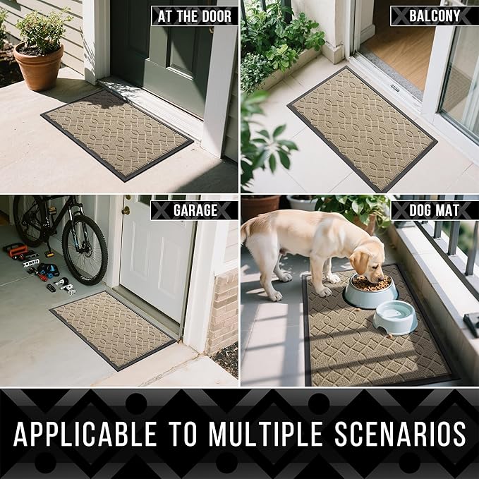 Yimobra Front Door Mat Outdoor Indoor 47x24, All-Season, All-Weather, Heavy Duty Welcome Door Mats Outside Entrance, Non Slip Porch Patio Entrance Mat, Light Beige