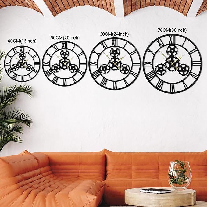 20inches/50cm Wall Clocks for Living Room Deco Non Ticking Silent Battery Operated Modern Vintage Roman Numeral Oversized Wall Clocks for Bedroom Kitchen Fireplace Office Farmhouse