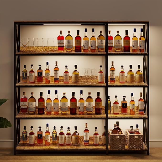 Large Farmhouse Style 5 Tiers Corner Bookshelf with Grow Light, Extra Wide Plant Stand & Bookcase for Home Office 、Craft Space、Living Room, Rustic Wooden Corner Shelf for Indoor Plants