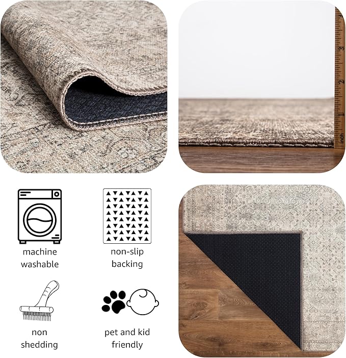 Keen Home Design 5x7 Rug - Machine Washable Area Rug with Non-Slip Backing, Ideal for Living Room, Dining Room, Bedroom - Vintage, Easy Clean, Durable, Low Pile Rug - (5' x 7')