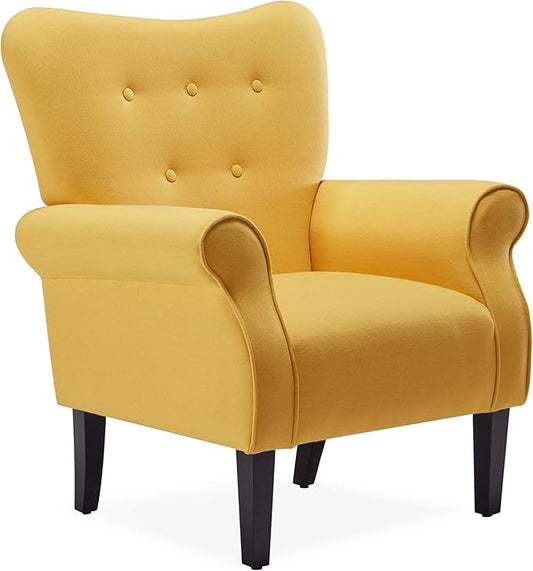 BELLEZE Modern Accent Chair, High Back Armchair, Upholstered Wingback Side Chair, Padded Single Sofa with Wooden Legs for Living Room, Bedroom - Citrine Yellow