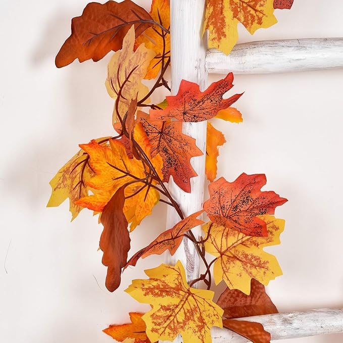 DearHouse 2 Pack Fall Garland Maple Leaf, 5.9Ft/Piece Hanging Vine Garland Artificial Autumn Foliage Garland Thanksgiving Decor for Home Wedding Fireplace Party Christmas (Yellow)