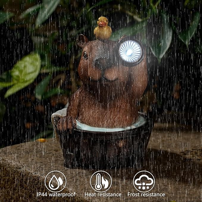 Capybara Solar Garden Statue β Funny Outdoor Resin Animal Decor with Flashlight & Duck β Waterproof Yard Lawn Ornament with LED Light β Solar Powered Figurine for Patio, Porch, Landscape