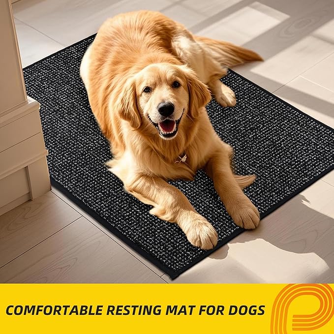 JSEI Dirt Trapper Door Mat 32"x48" Non-Slip Washable Entrance Mat, Dog Doormats, Absorbent & Fade-Resistant Floor Mats, Low Profile Welcome Mats for Entryway, Front Door, and Inside Entrance, Black