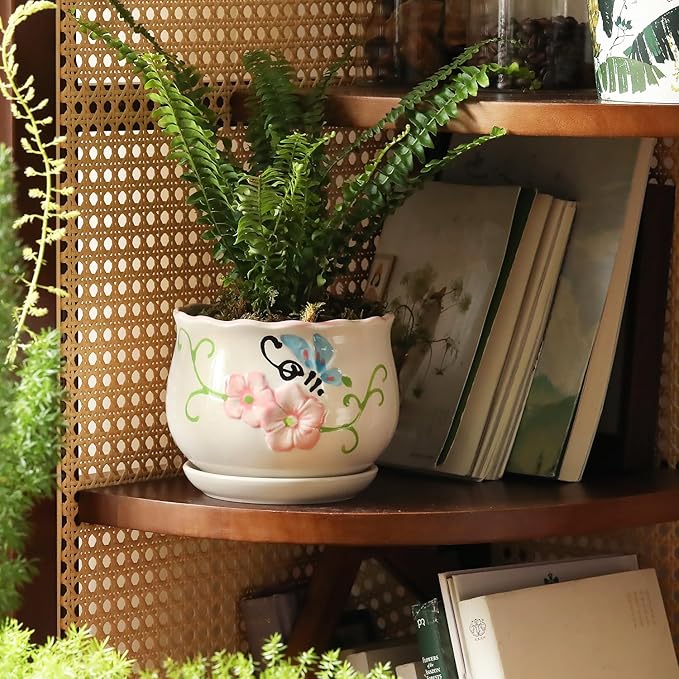 Ceramic Plant Pots with Drainage Holes and Saucers, Round Flower Pots for Indoor Plant, 3.9/5.2/6.7 Inches Flower Large Planters Set of 3