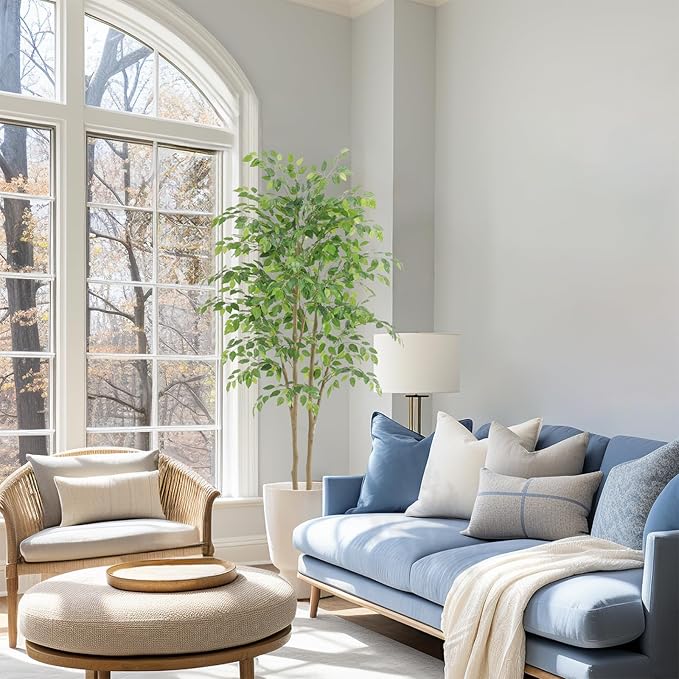 Tall UV Resistant Ficus Tree Artificial,6ft(72in) Faux Ficus Tree with Realistic Smooth and Shiny Leaves, Fake Trees Indoor Outdoor for Home Office Living Room Bedroom Foyer Porch Decor.