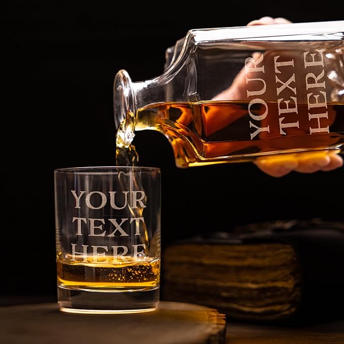 Gifts Inscribed Personalized Whiskey Decanter Set - Engraved Whiskey Decanter Bottle & Set of 4 Custom Drinking Glasses Laser Etched - Customized Whiskey Gift for Wedding, Anniversary, Birthday, Dad