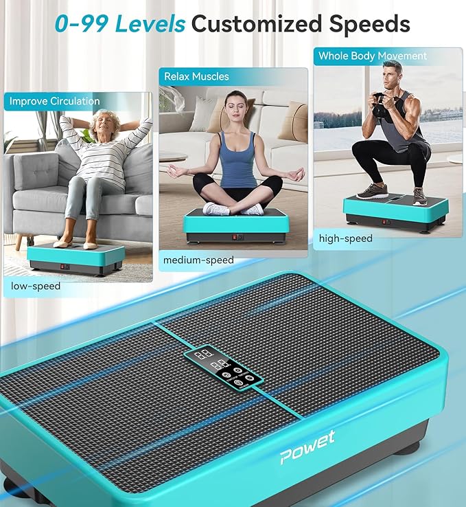 POWET Vibration Plate Exercise Machine for Weight Loss, Woukout & Lymphatic Drainage – Whole Body Vibrating with 99 Speed Levels & 5 Pre-Set Modes – Supports Up to 400lbs, Ideal for Home Use