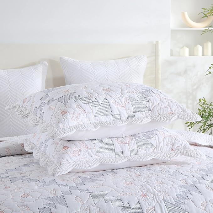 MarCielo 3-Piece 100% Cotton Oversized Bedspread Lightweight Quilt Coverlet Embroidery Farmhouse Bedding Set (TC Colorful White, Oversized King (118"x106"))