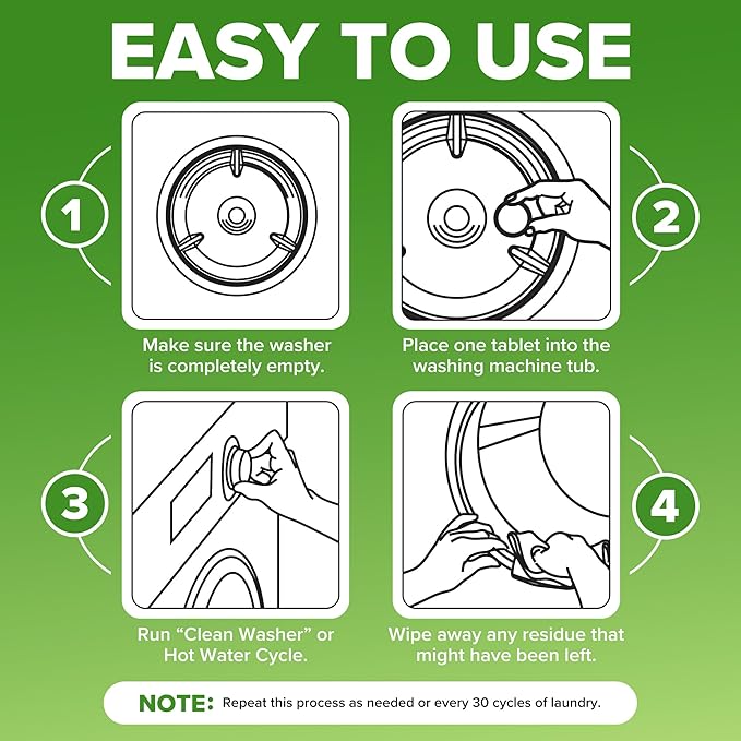 Heavy Duty Washing Machine Cleaner and Descaler - Deep Cleaning Tablets For Front Load or Top Load Washer (12 XL Tablets - One Year Supply)