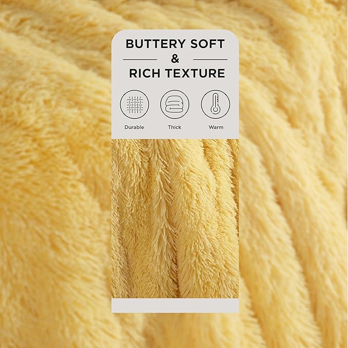 Bedsure GentleSoft Fluffy Yellow King Size Blanket for Bed, Thick Soft Sherpa Faux Fur Fleece Bedding Fuzzy Plush Winter Warm Heavy Big Large King Blanket, Cozy Yellow Gifts for Men Women, 108x90