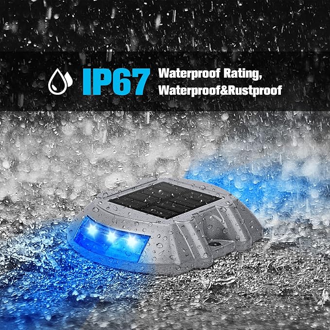 Solar Deck / Dock Lights, VOLISUN 12-Pack Led Wireless IP67 Waterproof Outdoor Warning Step Lights for Driveway Sidewalk Garden Pathway Yard (Blue)