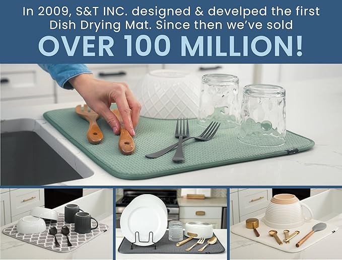 S&T INC. Dish Drying Mat XL, 18” x 24”, Absorbent Microfiber Kitchen Counter Mat, Dish Drying Pad for Dishes, Utensils, Pots and Pans, Extra Large, Cream