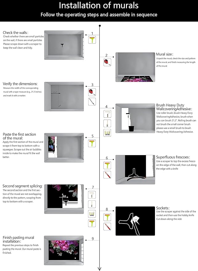 WFBHUA-Purple Peony Floral Wallpaper Tropical Botanical Leaf Rose Flower Wall Mural for Bedroom(Not Peel and Stick)