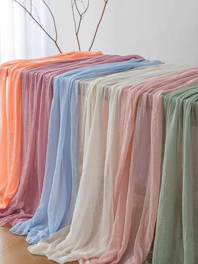 3pcs Pink Gauze Rustic Cheesecloth Table Runner 120 Inch 10 FT for Wedding Baby Shower Bridal Shower Birthday Engagement Garden Outdoor Party Long Sheer Boho Decorations