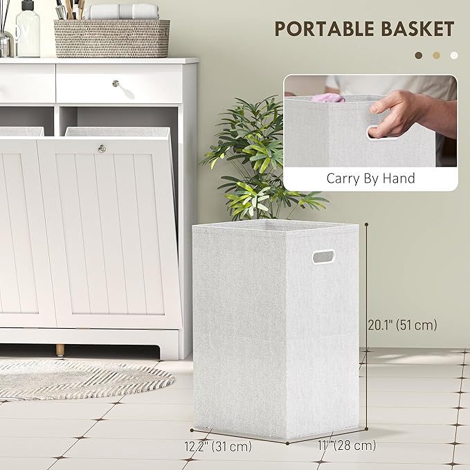 HOMCOM Laundry Hamper Cabinet with 2 Removable Baskets, Tilt Out Laundry Hamper Cabinet with 2 Drawers and 2 Beadboard Doors, Laundry Cabinet Bathroom Storage Cabinet, White