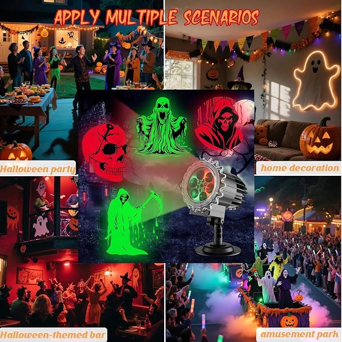 Halloween Projector Lights Outdoor,2025 Upgraded 3D HD Dynamic Skull Ghost Decorations Light,Waterproof Holiday Light,Terror Atmosphere Maker Night Light for Home Window Wall Halloween Decor