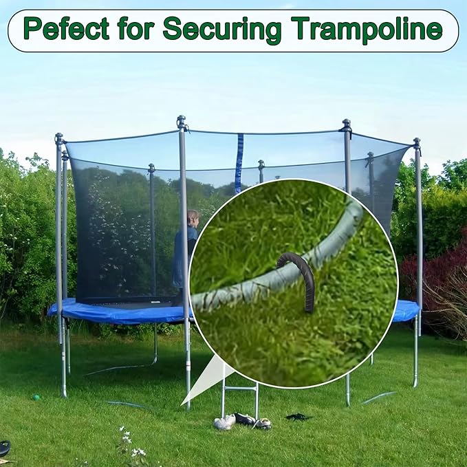 J Hook Rebar Stakes 36 Inch 3/8 Inch Diameter Steel Tent Stakes Heavy Duty Chain Link Fence Stakes Trampoline Stakes with Chisel Point End Metal Stakes for Ground, Canopy Swing Set, Black (16 Pcs)