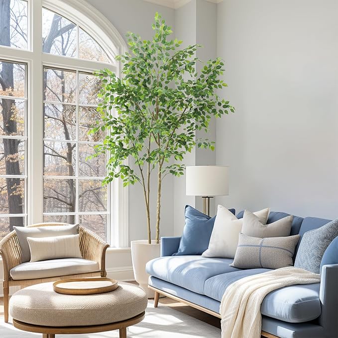 Tall UV Resistant Ficus Tree Artificial,8ft(96in) Realistic Texture Potted Faux Ficus Tree, Fake Trees Indoor Outdoor for Home Office Living Room Bedroom Foyer Porch Decor.