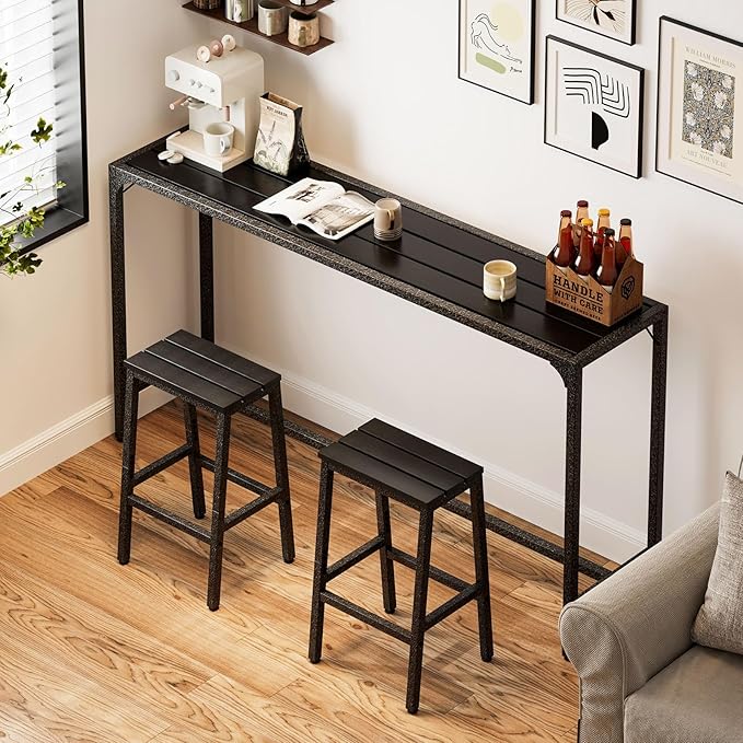 ODK 55 Inch Outdoor Bar Table, Patio Counter Bar Height Table with Weather Resistant Waterproof Top for Garden, Hot Tub, Yard, Balcony, Poolside, Indoor (Black)