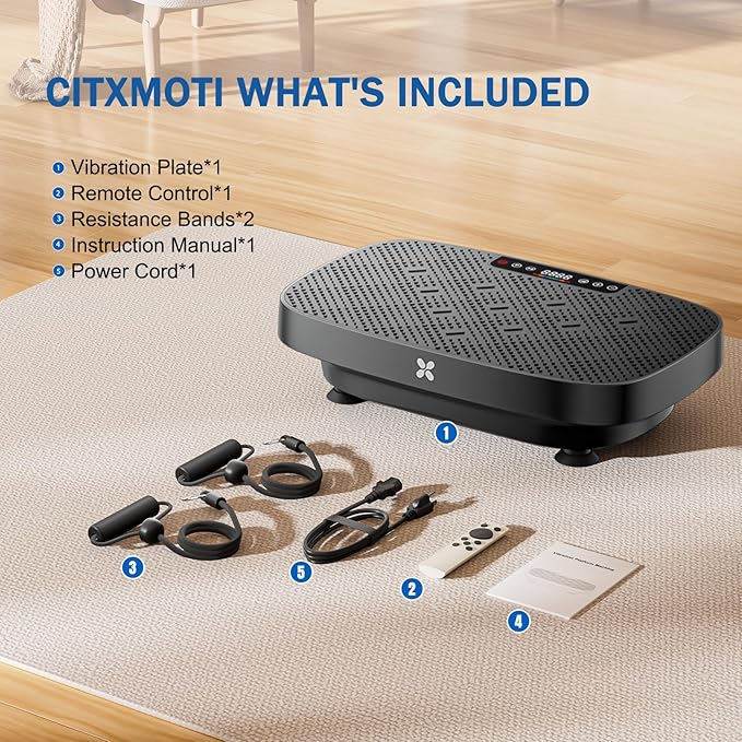 Vibration Plate Exercise Machine, Ultra-Quiet Vibration Plate for Lymphatic Drainage & Body Toning, Whole Body Vibration Platform with Bluetooth, Resistance Bands, Home Gyms Equipment
