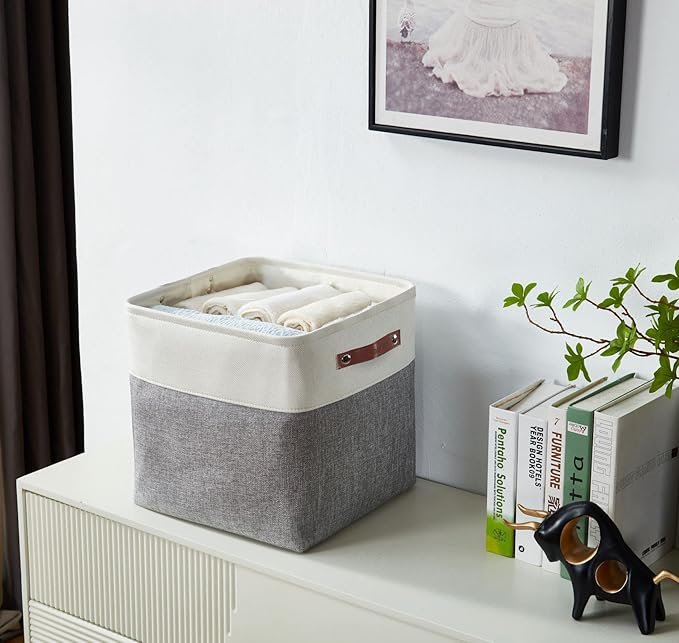DECOMOMO Storage Cubes, 11x11 Cube Storage Bins, Baskets for Shelves (Grey & White, Cube 11" - 4 Pack)