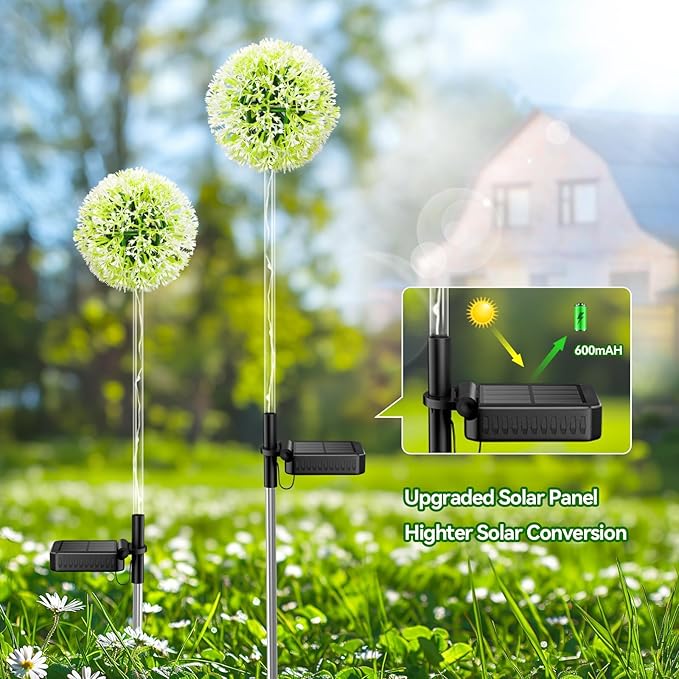 Solar Garden Lights Outdoor Decorations: 4 Pack Dandelion Flower Lights, 2 Modes Colorful 16 LED Landscape Light, Waterproof Artificial Flowers for Yard, Patio, Pathway Decor, Gifts for Women Mom