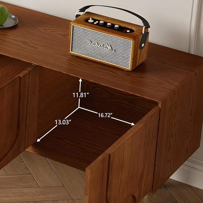 Mid-Century Modern TV Stand, 71'' Walnut TV Stand with Storage, Wooden TV Consoles Entertainment Center TV Table for Living Room, Bedroom