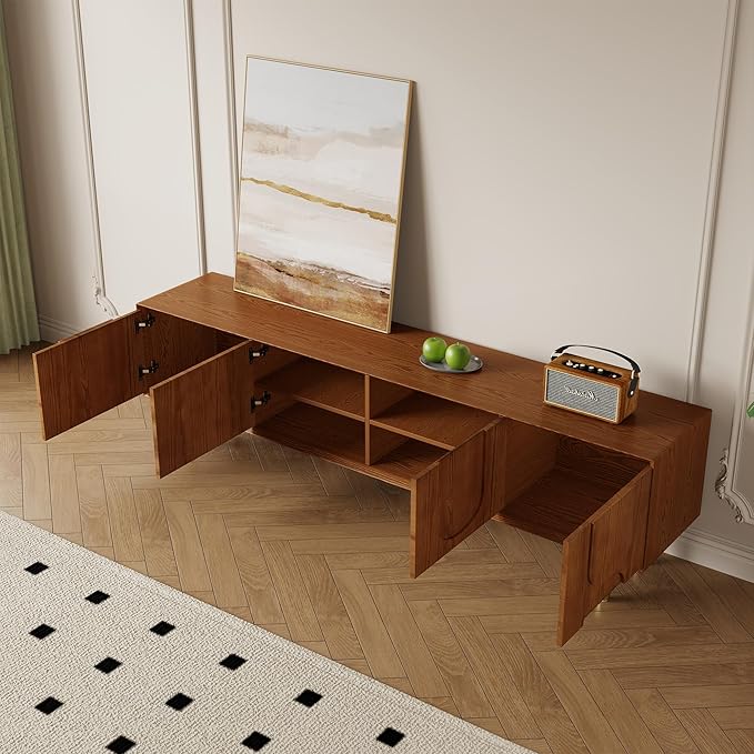 Mid-Century Modern TV Stand, 71'' Walnut TV Stand with Storage, Wooden TV Consoles Entertainment Center TV Table for Living Room, Bedroom