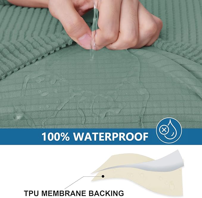 hyha Waterproof Couch Cushion Covers for Pets, Non Slip Sofa Seat Cover for Dogs Washable, Soft Thick Stretch Jacquard Fabric, Sofa Slipcovers with Elastic Bottom (1 Piece for Large, Green)