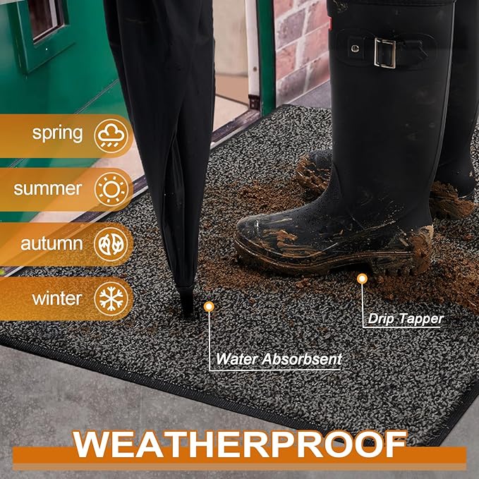 Mibao Front Door Mat, Dirt Trapper Welcome Mat for Outdoor Indoor, Non-Slip Waterproof Doormat, Durable Machine Washable Low Profile Entry Rug for Back Door Outside Patio Porch, 72" x 48", Grey