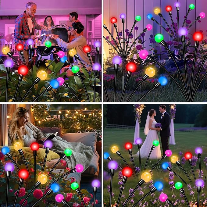 Solar Garden Lights Outdoor, 24 LEDs Solar Firefly Light, Multicolor Changing RGB Swaying Lights Outdoor Waterproof, 4 Pack 6 Heads Christmas Garden Decorative for Yard Patio Pathway Lawn Decor