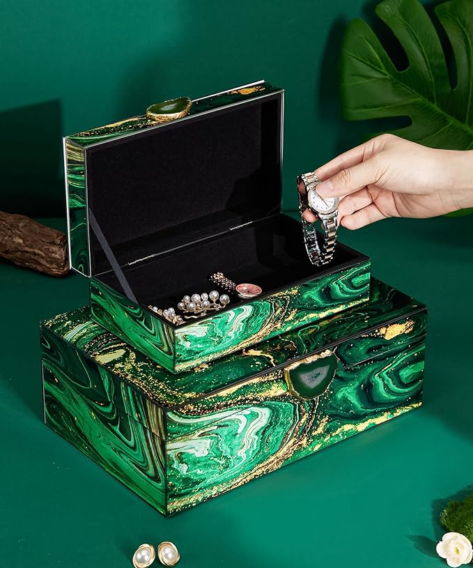 Homde Glass Decorative Storage Box: Set of 2 Boxes for Home Decor - Large Organizer with Lids for Decorations