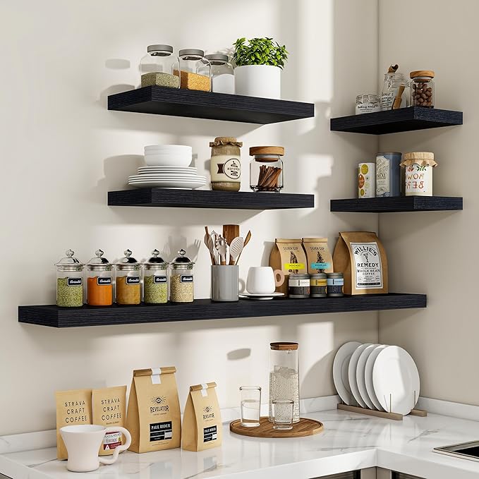 48 Inch Floating Shelves, 48"x9.25"x1.5" Inch Deep Floating Shelves for Wall, Wooden Shelves for Bathroom, Bedroom, Living Room, Black