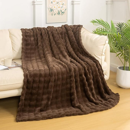 YUSOKI Luxury 3D Bubble Throw Blanket 2lb,All Ages,Home Decoration, (Brown,50 * 60inches)