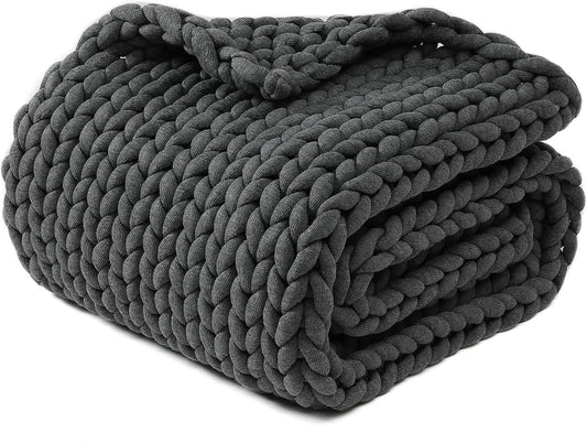 YnM Chunky Throw Blanket, Medium-Weight, Hand Knitted, Skin Friendly, Ventilated and Breathable, Machine Washable, Home Décor Piece for Couch, Sofa and Bed (Charcoal Grey, 40x50 Inch)