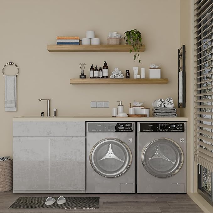 IAE Floating Wall Shelves 36 inch,Bathroom Shelves Wall Mounted,Invisible Shelves Floating Kitchen Shelves,Wooden Wall Shelves with Brackets for Living Room Wall Mounted,Easy Install,Set of 2,Natural