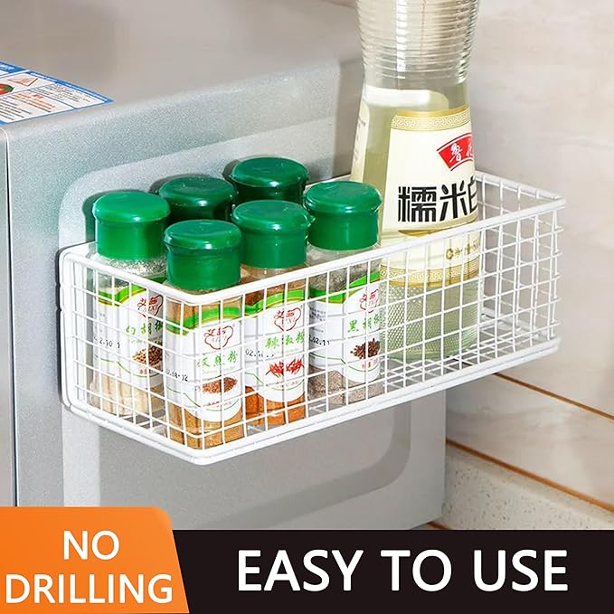 Magnetic Basket Magnetic Fridge Organizer Magnetic Pencil Holder Whiteboard Accessories Home Kitchen Organization (White-Low)