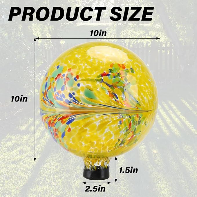 10 Inch Gazing Ball Glass Reflective Garden Globe Outdoor Gazing Globe Yard Ornament for Garden Yard Home Outdoor Decoration Yellow(NOT Solar