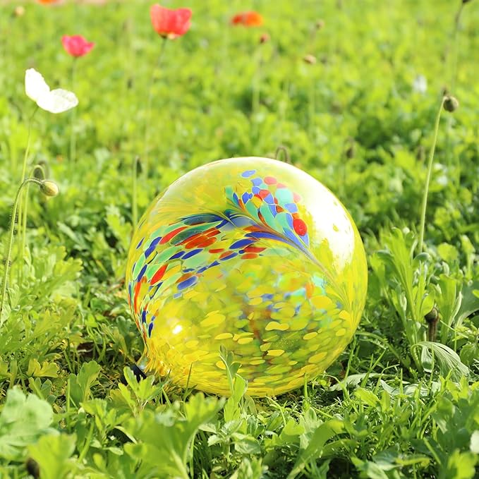 10 Inch Gazing Ball Glass Reflective Garden Globe Outdoor Gazing Globe Yard Ornament for Garden Yard Home Outdoor Decoration Yellow(NOT Solar