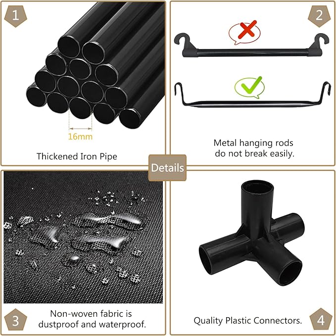 SORCEDAS Portable Wardrobe Closet Storage Organizer Metal Hanging Rack Non-Woven Fabric (Coffee, 51 Inch)