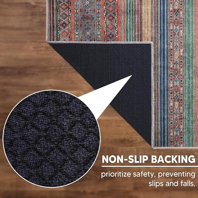 Keen Home Design 8x10 Rug - Machine Washable Area Rug with Non-Slip Backing, Ideal for Living Room, Dining Room, Bedroom - Vintage, Easy Clean, Durable, Low Pile Rug - (8' x 10')