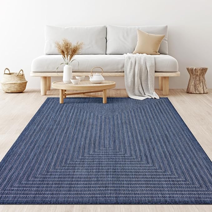 Adiva Rugs Outdoor Indoor Area Rug, Weather Resistant, Easy to Clean, Stain Resistant Floor Mat for Dining Room, Backyard, Deck, Patio (Navy Weiss, 6' x 9')
