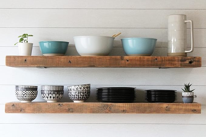 Urban Legacy Deep Floating Shelves | Reclaimed Chunky Wide Plank Barn Wood Shelves with Low Profile Brackets | High Weight Capacity