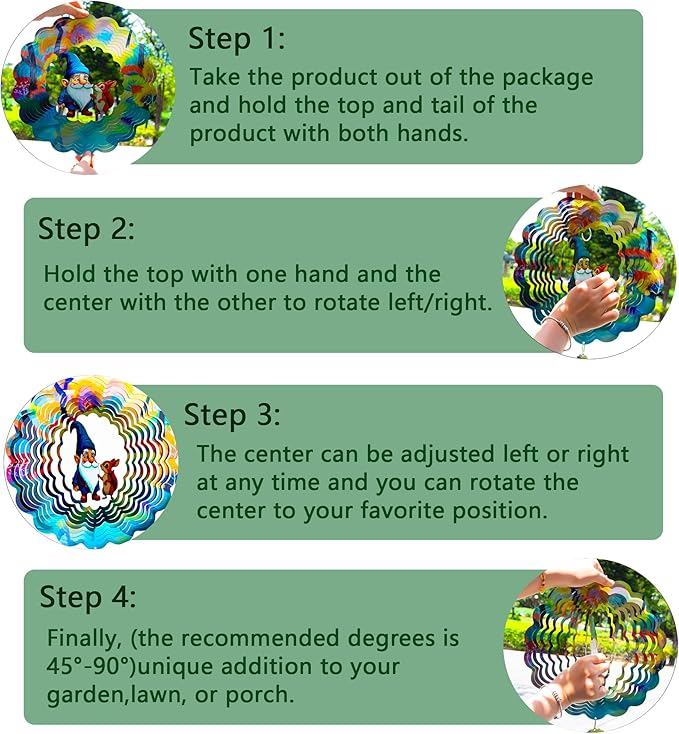 Gnomes Hanging Wind Spinners,12 Inch 3D Garden Spinner Kinetic Art Garden Decorations,Stainless Steel Reflective Wind Spinners for Yard