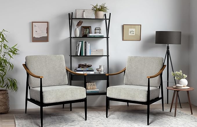 Modern Accent Chair for Living Room Bedroom Mid Century Arm Chair Upholstered Office Accent Chair Comfy Waiting Room Chair with Metal Frame, Grey