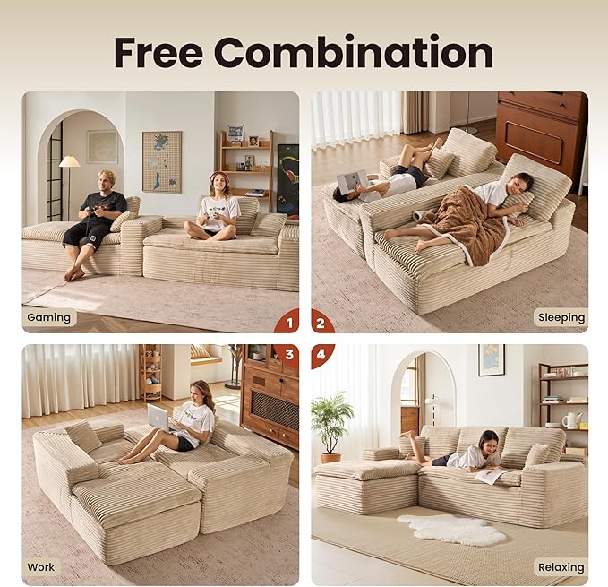 ovios 105” Modular Sectional Sofa with Thicken Seat Cushion, Cloud Couch with Deep Seat, Modern L-Shape Sofas Couches with Chaise,Upholstered Couches for Living Room Bedroom,Beige