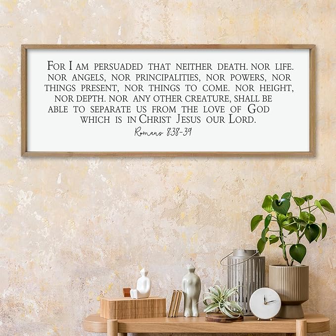 LuZhiQiang For I am Persuaded Wall Decor Art 40"×15" Romans 8:38-39 Sign Bible Verse Scripture Christian Large Wood Framed Wall Hanging (Wood)
